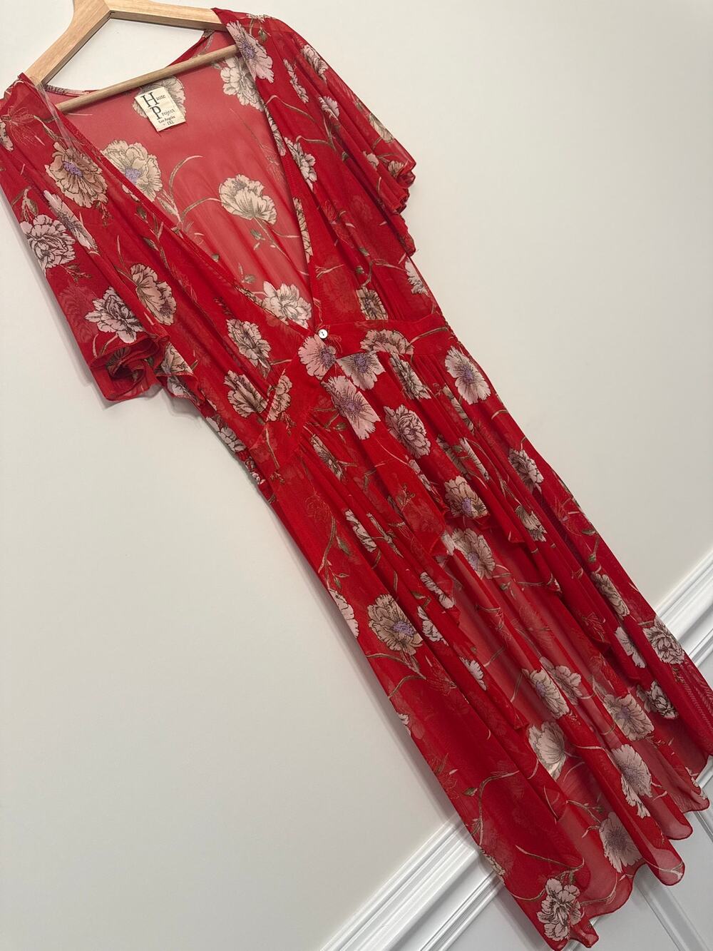 Haute Project Red Floral Sheer Mesh Duster Dress XL